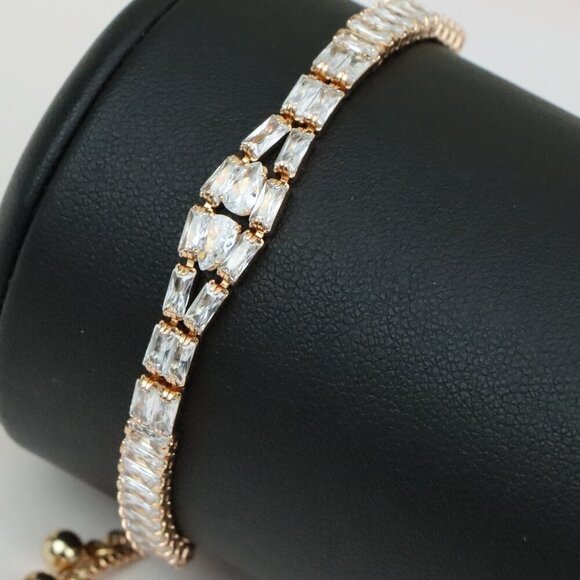 Elegant Rose Gold Adjustable Bracelet with Sparkling Baguette Stones, XPAB0647 - Picture 1 of 12